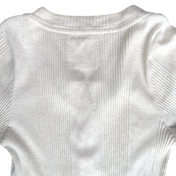 Aerie Long Sleeve Ribbed Knit Henley Top L Cream Casual Layer Bella Y2K Style - Picture 9 of 13